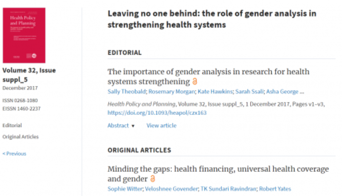 supplement of gender and health systems research